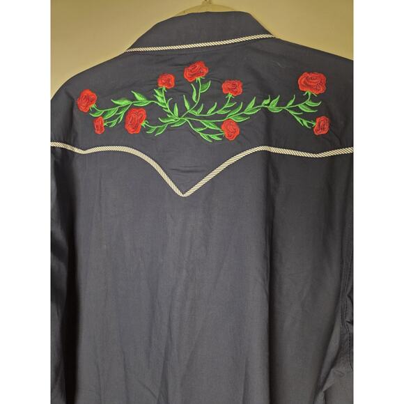 CooFandy Shirt Mens XL Embroidered Roses Western Styling Long Sleeve - Picture 6 of 13